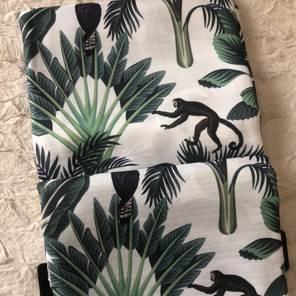 Jungle Creatures Tropical Shower Curtain Set - Monkey Palm Print, Green & White